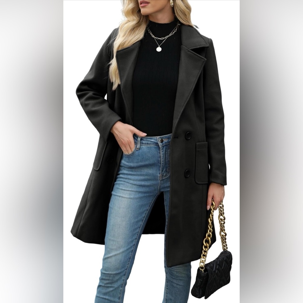 Women's Black Double-Breasted Coat